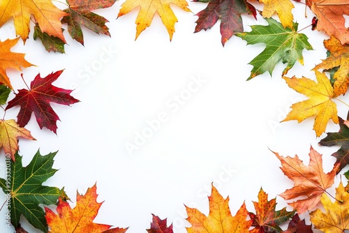 Autumn Maple Leaves Flat Lay White Background created with Generative AI