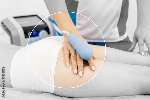 Modern TR-THERAPY diathermy session at a clinic, focusing on pain relief and muscle recovery. Perfect for illustrating innovative physiotherapy methods and cutting-edge wellness treatments.