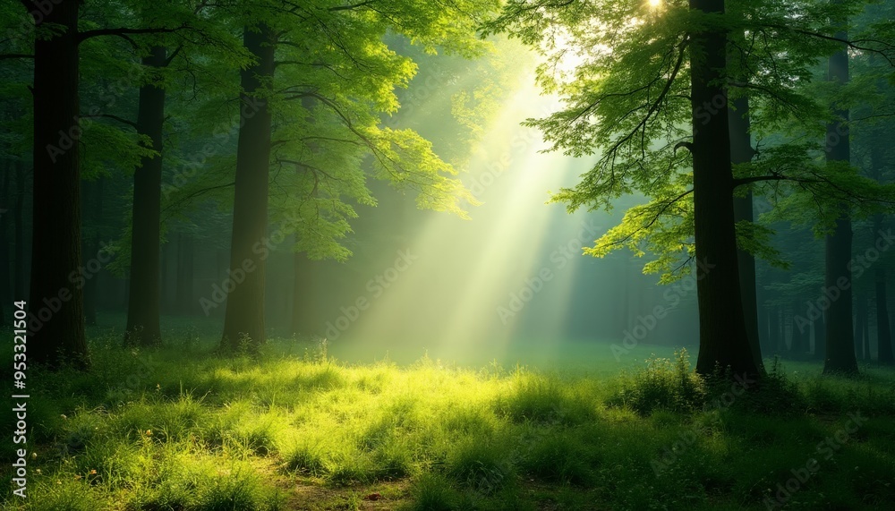 Sunlit Forest with Light Streaming Through Trees - Perfect for Nature and Landscape Photography Sunlit Forest with Light Streaming Through Trees - Perfect for Nature and Landscape Photography