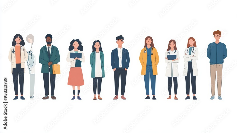 Background with many people in casual and business clothes. Student, business people, workers, doctors, Generative AI Background with many people in casual and business clothes. Student, business people, workers, doctors, Generative AI