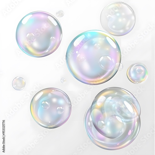 Colorful soap bubbles isolated on a white background, vector illustration design with pastel rainbow colors