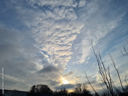 Serene Sunset Sky with Cirrus Clouds: A Perfect Background or Wallpaper
 photo