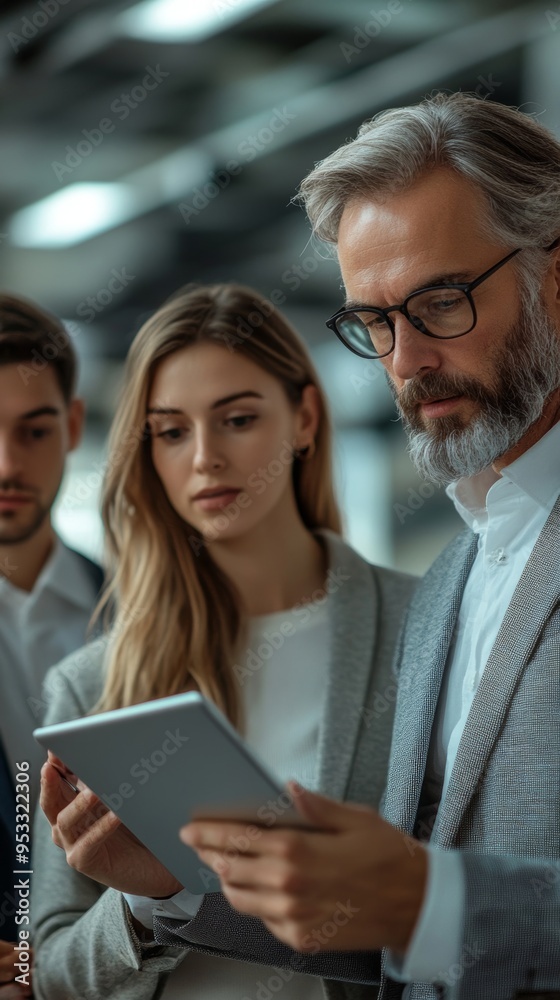 Group of business people using digital tablet at meeting in the office, Generative AI Group of business people using digital tablet at meeting in the office, Generative AI