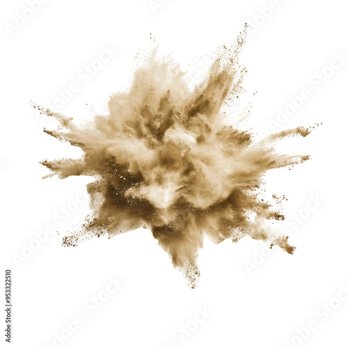 A burst of beige powder contrasts vividly against a PNG backdrop, highlighting texture and form, beige color powder pulver explosion on transparent background photo