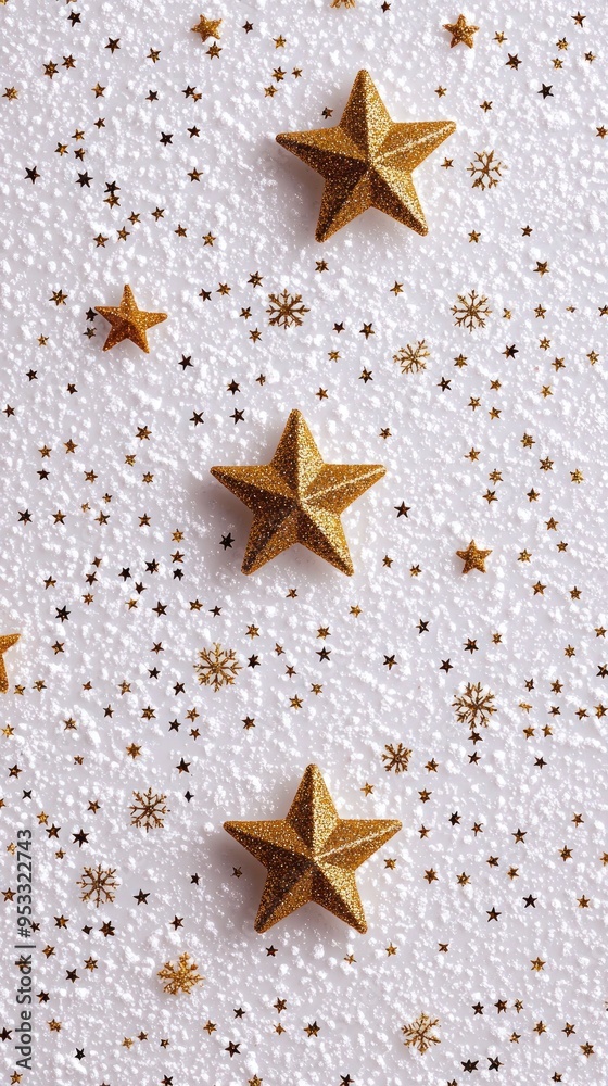 Golden Stars on White Background with Glitter Golden Stars on White Background with Glitter