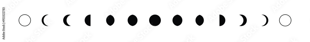 Moon phases icon astronomy, moon phases sphere shadow. The whole cycle from new moon to full moon.