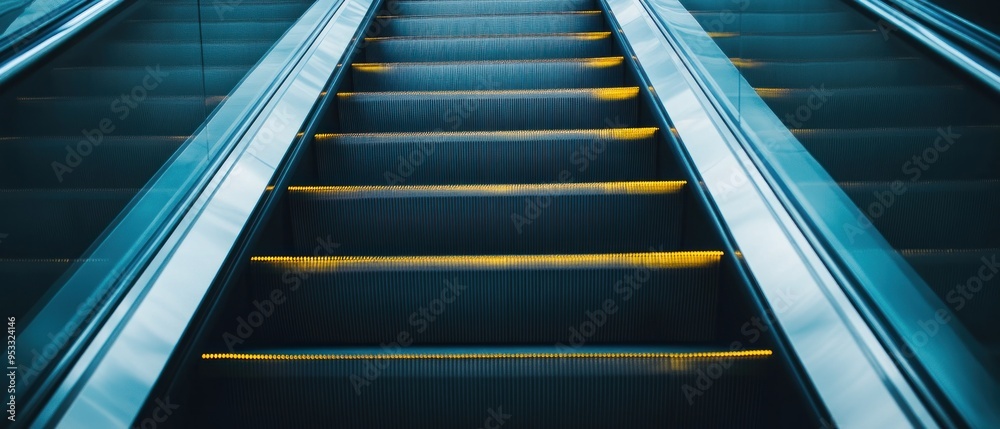 Close-up of an Escalator with Yellow Lights Close-up of an Escalator with Yellow Lights