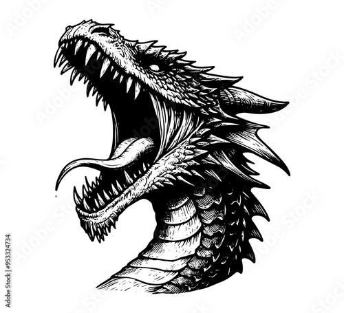 wyvern dragon hand drawn sketch vector