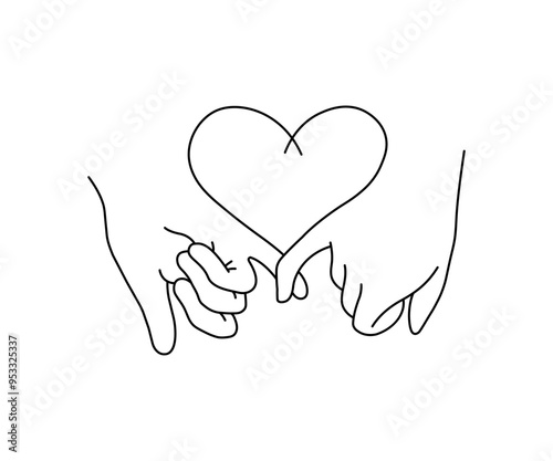 Romantic card for valentine's day.Line of hearts.Two hands holding each other showing a heart