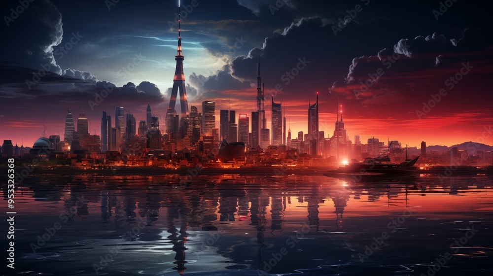 city skyline cyberpunk neon on dark background. city skyline cyberpunk neon on dark background.