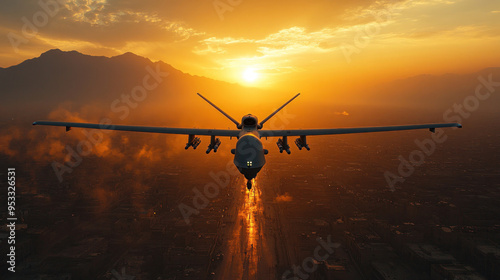 Surveillance drones monitoring a conflict zone, showcasing the real-time intelligence gathering capabilities in modern military operations. photo