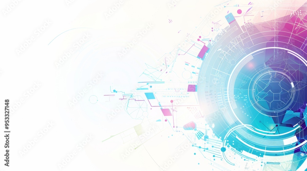 a vector background smart use of technology. mostly white space with colourful graphics around the edge, blue and purple hues a vector background smart use of technology. mostly white space with colourful graphics around the edge, blue and purple hues