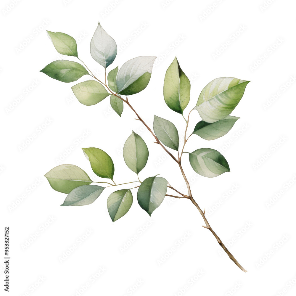 Watercolor Branch with Leaves Isolated on a Transparent Background Watercolor Branch with Leaves Isolated on a Transparent Background