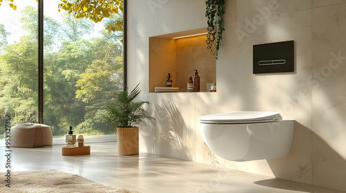 Modern bathroom with a wall...