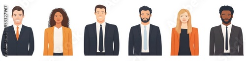 Diverse business people set. Businessmen, businesswomen standing portraits. Men and women employees, office workers, entrepreneurs. Flat graphic illustrations isolated on white, Generative AI