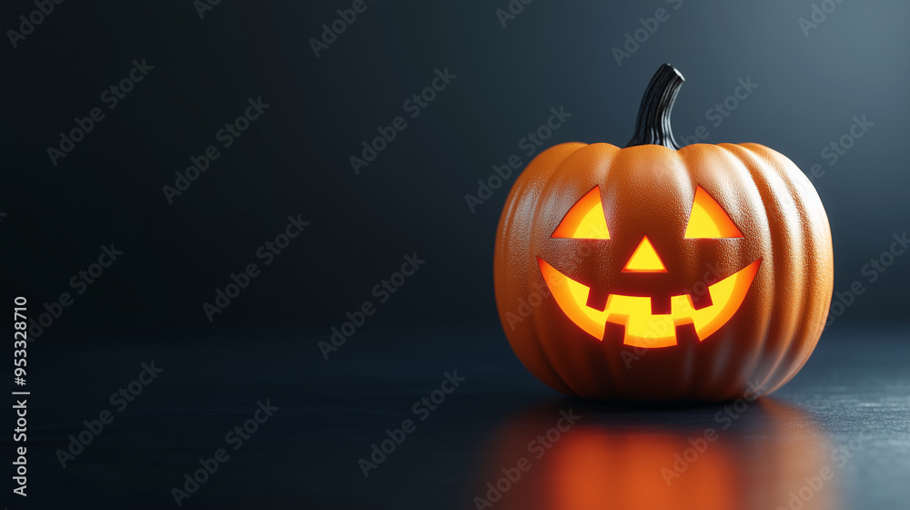 3D render of a cute Halloween pumpkin on a dark background, a minimalistic design with copy space. 3D render of a cute Halloween pumpkin on a dark background, a minimalistic design with copy space.