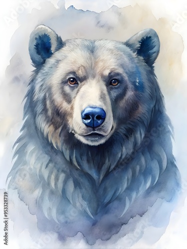 Majestic Realistic Bear Portrait Watercolor Art Nature Wildlife photo