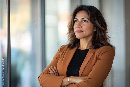 Happy confident mature professional business woman standing at work in office arms crossed looking away, proud hispanic middle aged businesswoman leader executive thinking of future success , ai Free Download Happy confident mature professional business woman standing at work in office arms crossed looking away, proud hispanic middle aged businesswoman leader executive thinking of future success , ai - GFXLoad