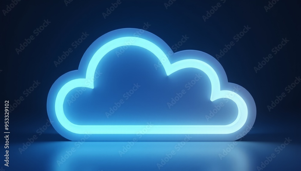 Dreamy Neon Glow Cloud with Fluffy White Clouds in Dark Backgroun with Glowing Coud Network Dreamy Neon Glow Cloud with Fluffy White Clouds in Dark Backgroun with Glowing Coud Network