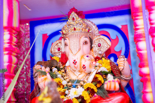 Photography photograph of Lord ganapati Idol, Happy Ganesh Chaturthi.