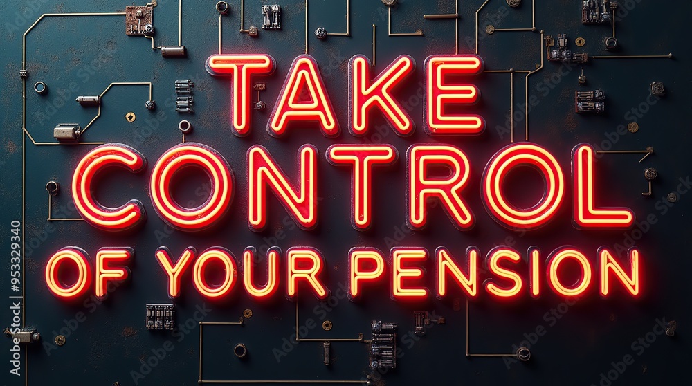 Motivational quote on controlling your pension with neon circuit aesthetic Motivational quote on controlling your pension with neon circuit aesthetic