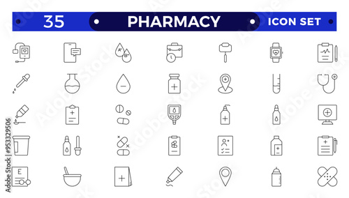 Medical and pharmacy line icons collection. Big UI icon set in a flat design. Thin outline icons pack.