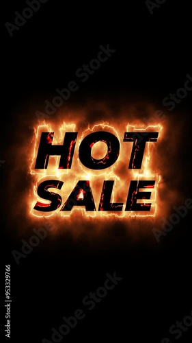 Hot Sale writing text animation with Fire effect, for weekend discount promotion. promotional board writing element template concept motion graphic design on vertical ratio black background
