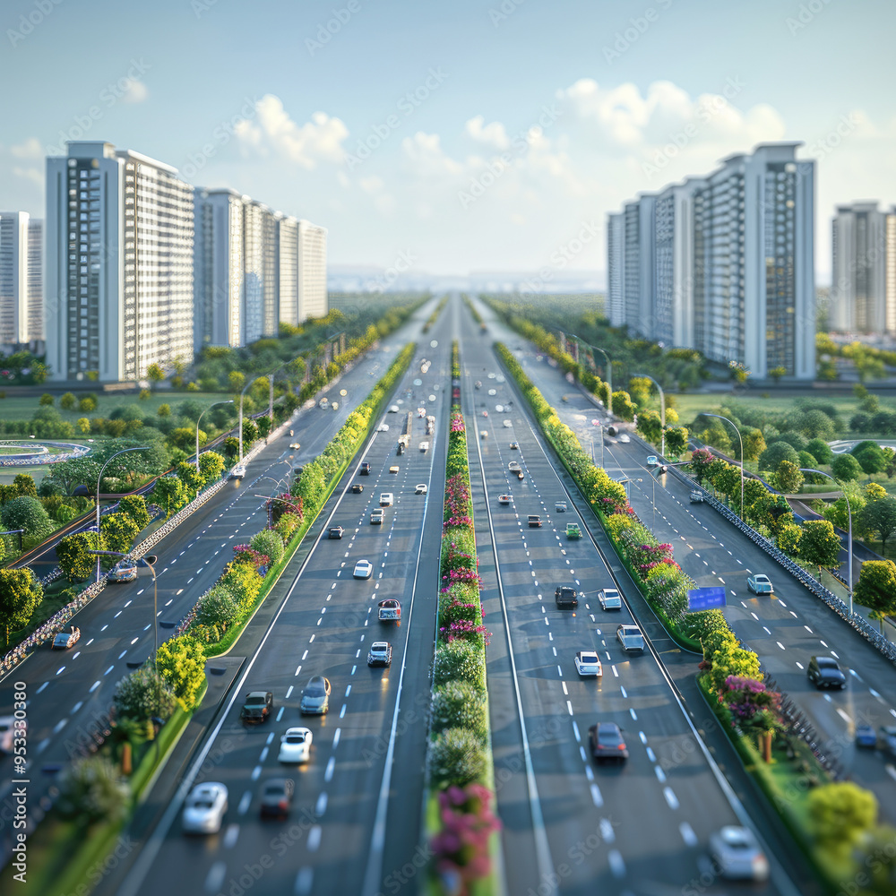 Fototapeta premium top view of indian highway, blue and white color theme