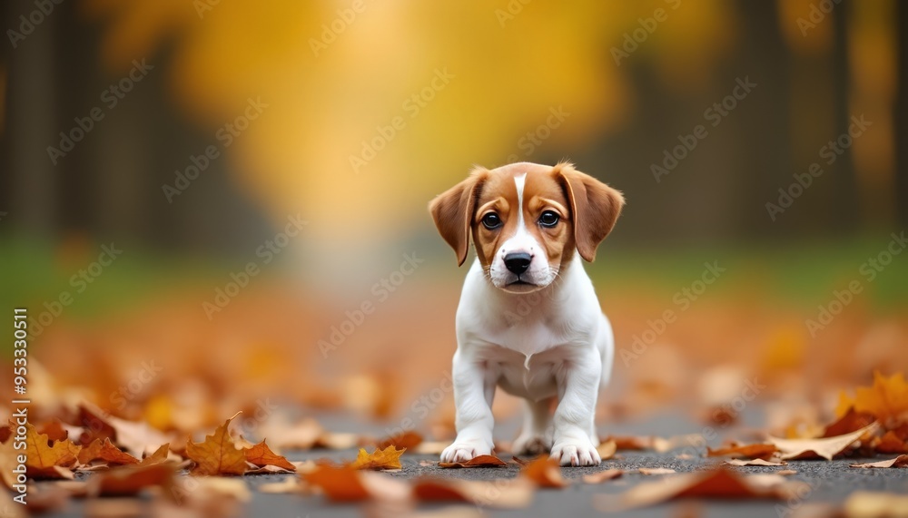 Adorable Puppy in Autumn Leaves - Cute Dog in Fall Foliage, Seasonal Pet Photography Adorable Puppy in Autumn Leaves - Cute Dog in Fall Foliage, Seasonal Pet Photography