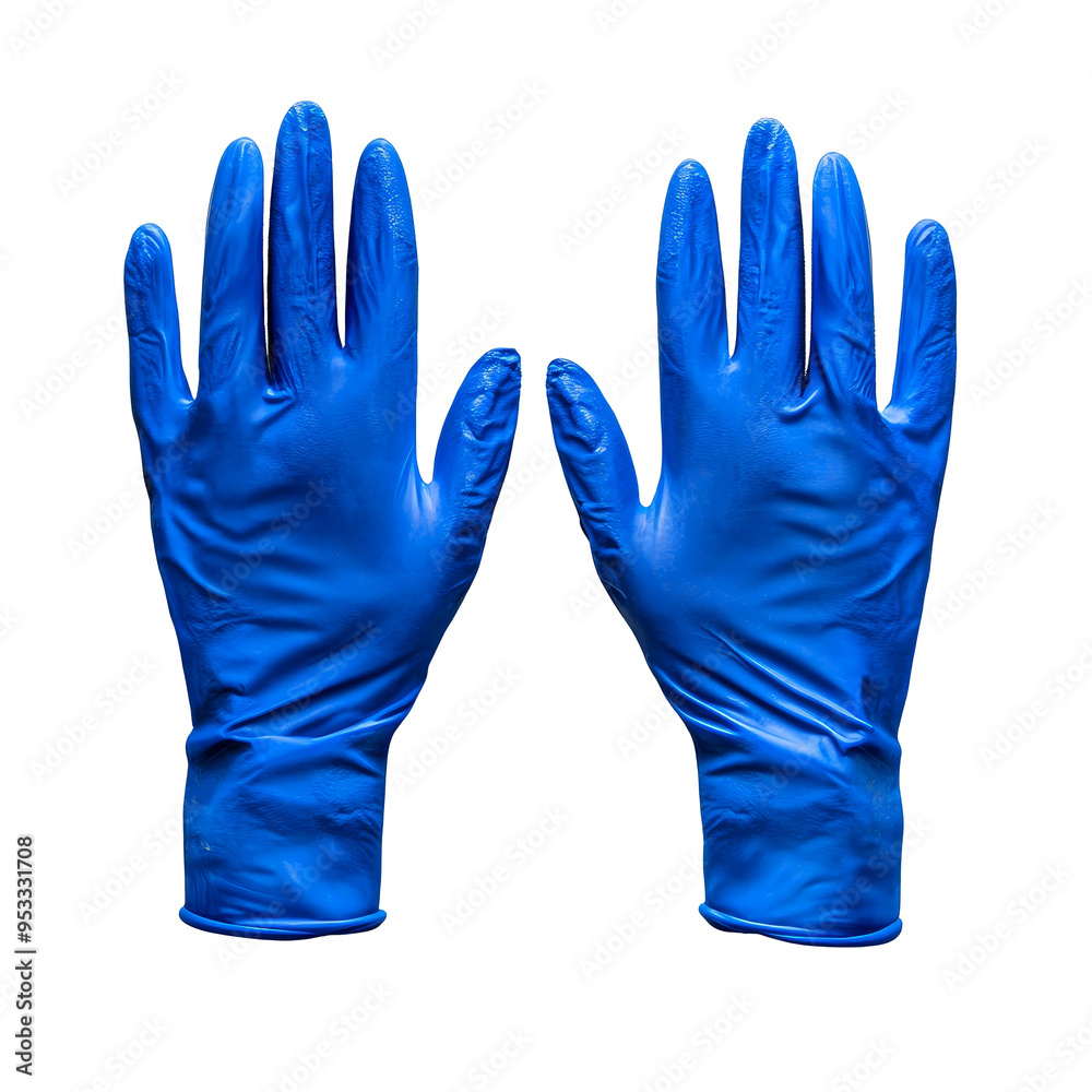 The blue rubber gloves rest on a clean transparent background, ideal for protective tasks in kitchens or hospitals, blue rubber gloves on transparent background The blue rubber gloves rest on a clean transparent background, ideal for protective tasks in kitchens or hospitals, blue rubber gloves on transparent background