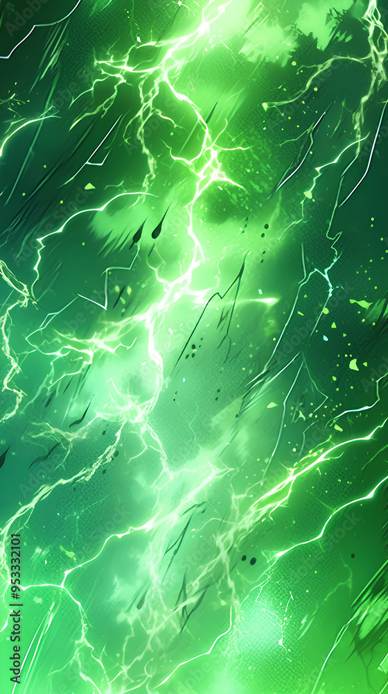 A stream of green lightning strikes straight from top to bottom. Anime style A stream of green lightning strikes straight from top to bottom. Anime style