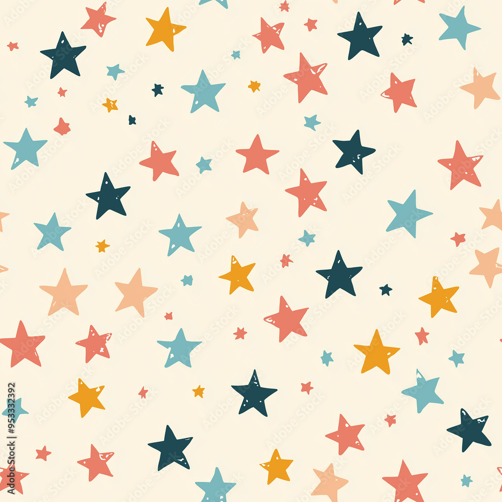 Colorful Hand Drawn Star Pattern Seamless Background Colorful Hand Drawn Star Pattern Seamless Background