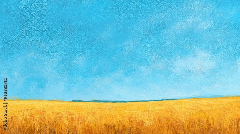 A painted summer landscape of a yellow field under a clear blue sky. A painted summer landscape of a yellow field under a clear blue sky.