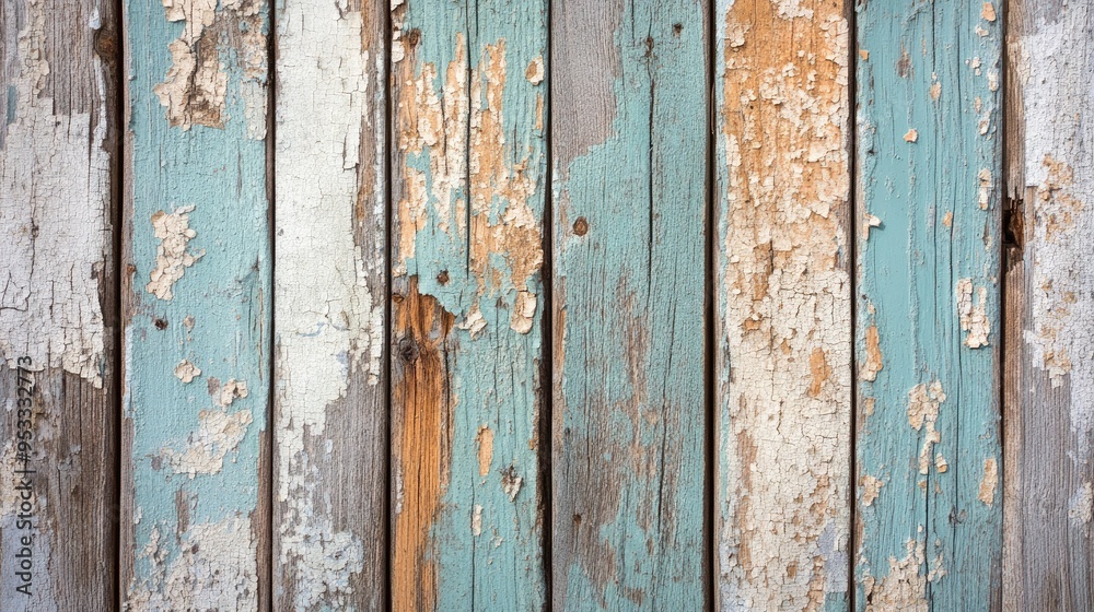 Close-up of weathered wooden boards with peeling paint and natural grain patterns, perfect for rustic-themed backgrounds. Close-up of weathered wooden boards with peeling paint and natural grain patterns, perfect for rustic-themed backgrounds.