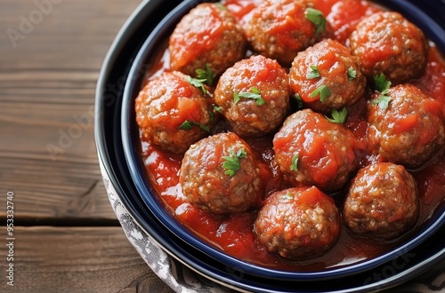 Delicious Meatballs in Tomato Sauce Served with Fresh Parsley