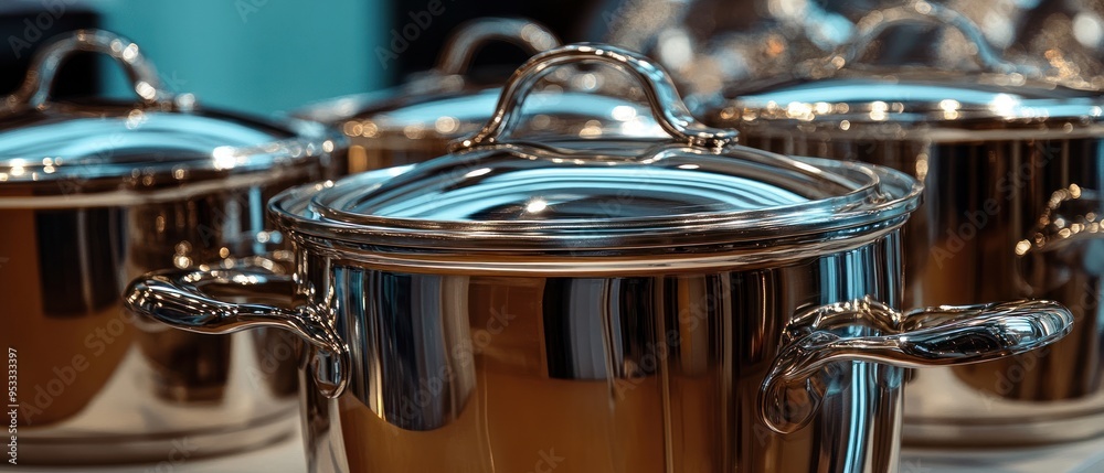Shiny Stainless Steel Pots with Handles Shiny Stainless Steel Pots with Handles