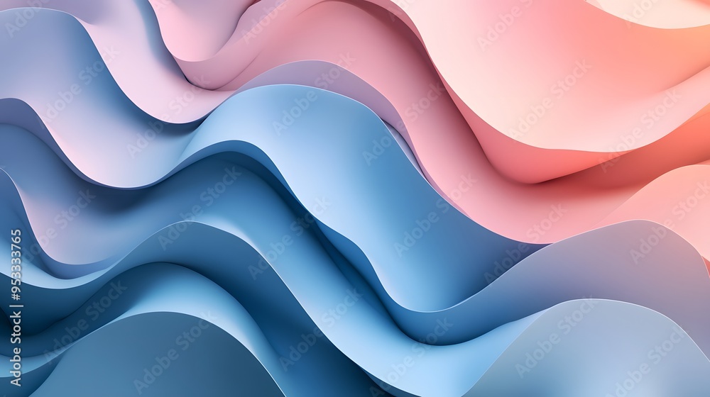 Fototapeta premium Abstract waves of blue and pink paper layers creating a contemporary art background