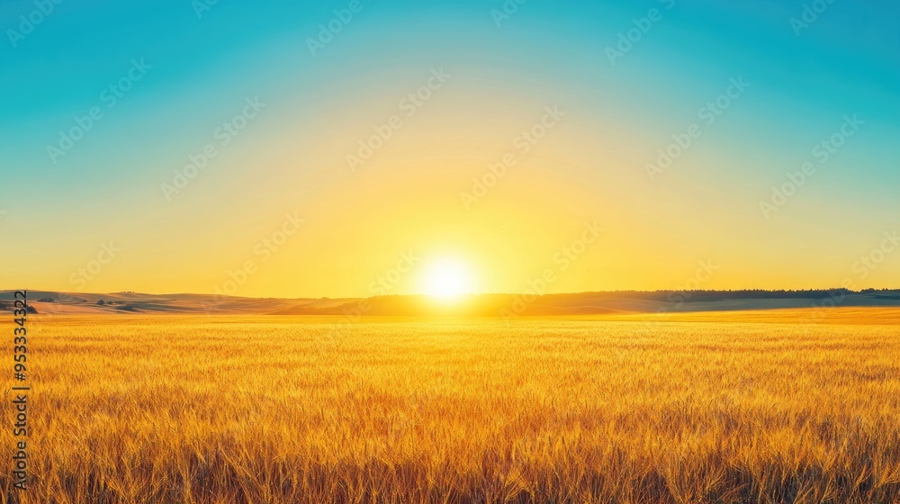 Golden wheat field at sunset with a bright sun. Golden wheat field at sunset with a bright sun.