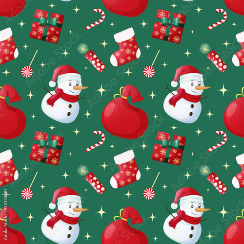 Seamless pattern with New Year and Christmas accessories. A design element for backgrounds, desktop wallpapers and the Internet. Vector illustration