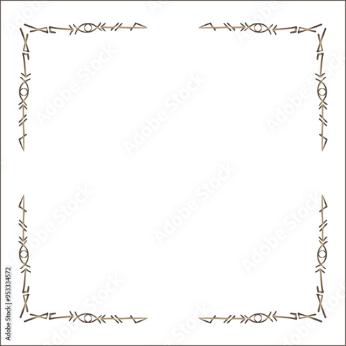 Elegant brown ornamental frame with Viking runes, decorative border, corners for greeting cards, banners, business cards, invitations, menus. Isolated vector illustration.	
