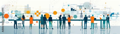 Diverse group of architects and engineers collaborating on a project, urban development, creative collaboration photo