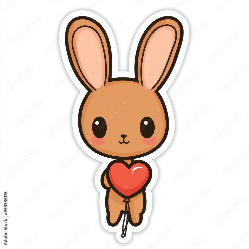 Fototapeta premium Cute Cartoon Bunny Holding a Heart Balloon
