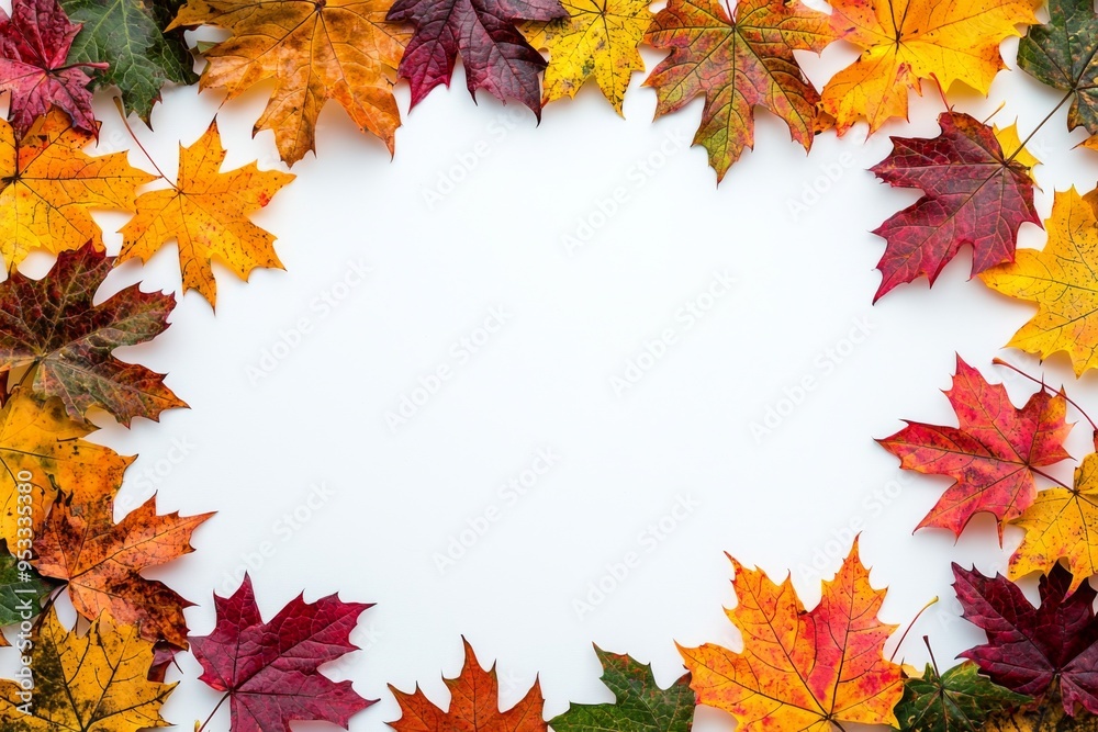 Autumn Maple Leaves Flat Lay White Background created with Generative AI Autumn Maple Leaves Flat Lay White Background created with Generative AI