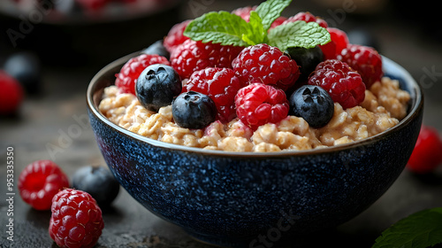 Oatmeal with raspberries, b...