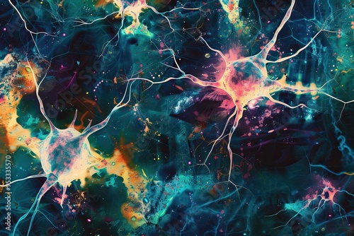 Abstract representation of neural connections and brain activity. vibrant colors