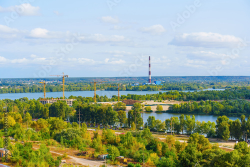 Panoramic View Of Construction Site Beside River