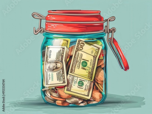 Jar labeled Emergency Fund with cash, financial preparedness photo