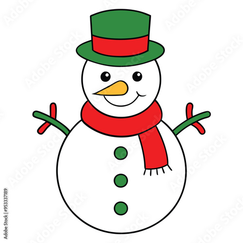 Christmas snowman vector illustration on white background. 