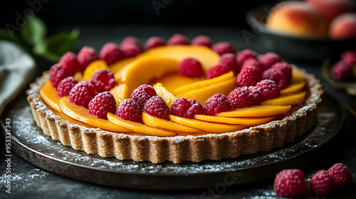 Peach and raspberry tart on...