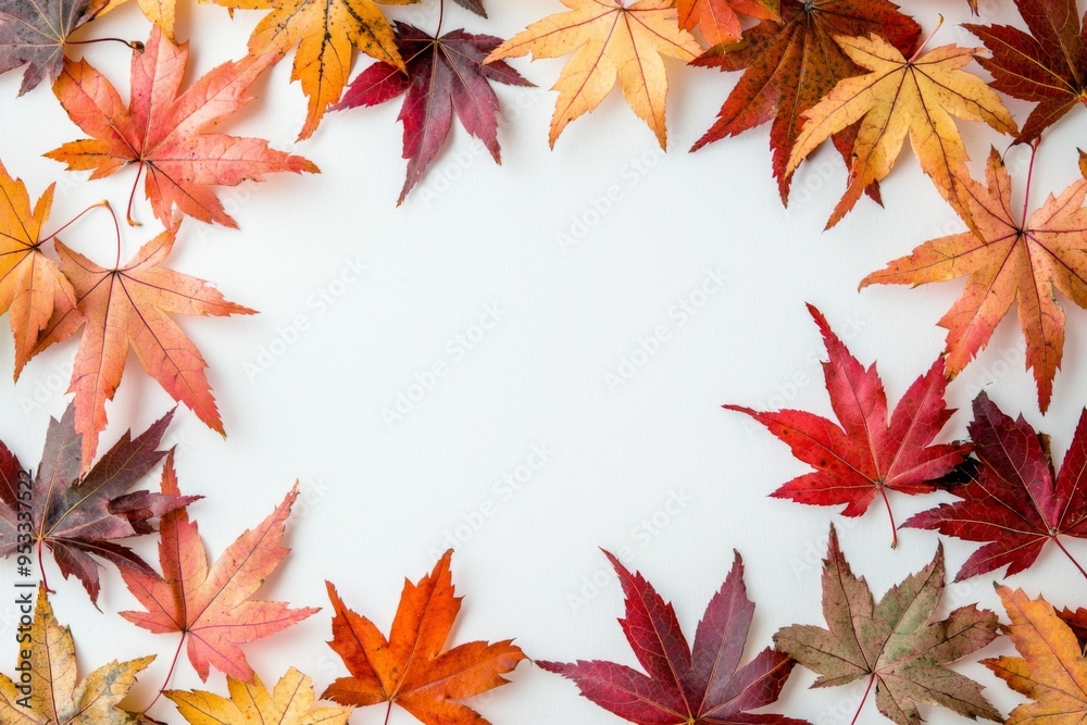 Autumn Maple Leaves Flat Lay White Background created with Generative AI Autumn Maple Leaves Flat Lay White Background created with Generative AI